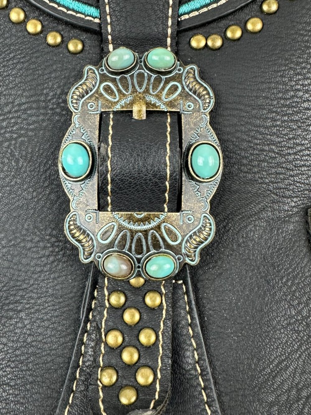 AMERICAN BLING WESTERN CONCEALED CARRY PURSE EMBROIDERED TURQUOISE DESIGN, BLACK - Picture 5 of 12